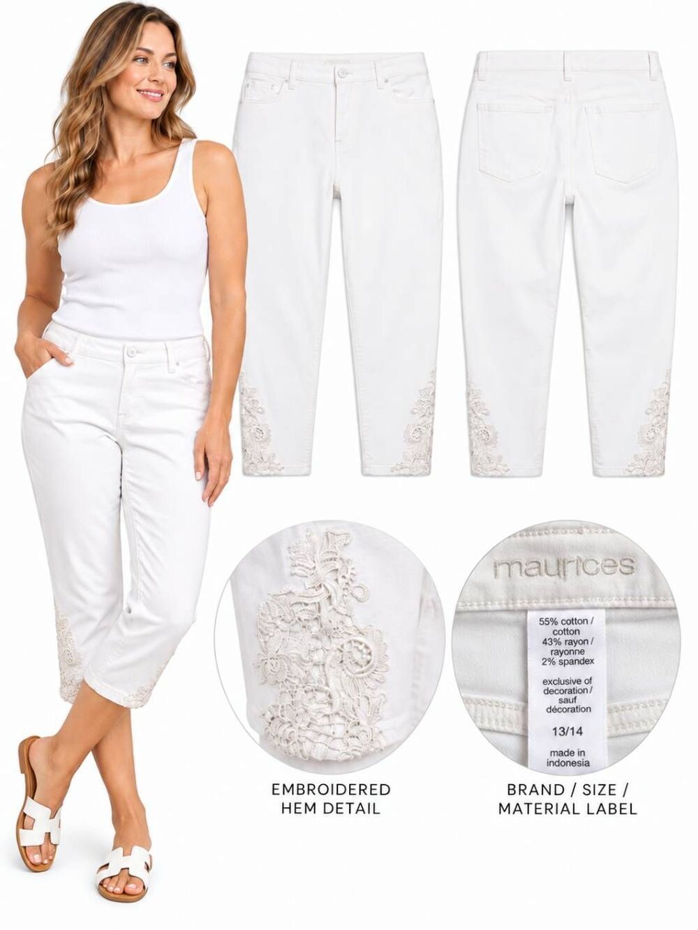 Maurices Womens White Skinny Jeans Lace Hem 13 14